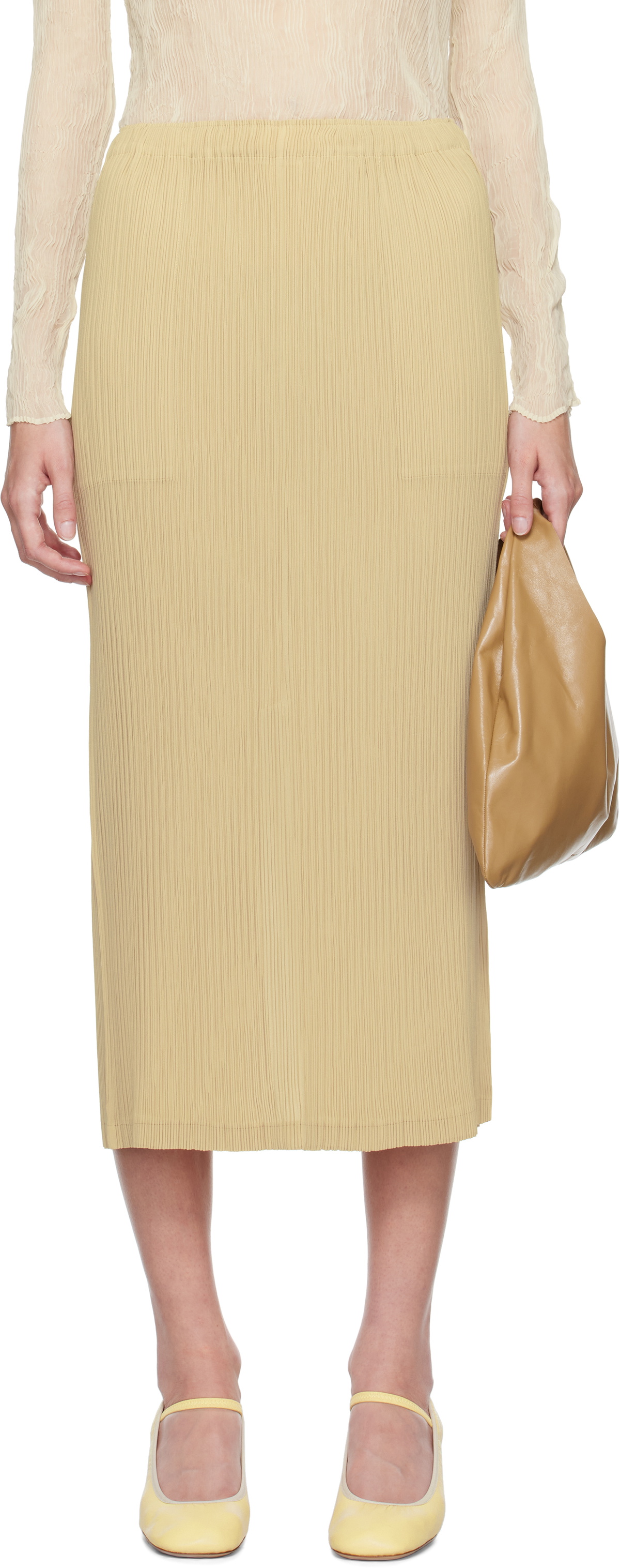 ISSEY MIYAKE Beige Hatching Pleats Maxi Skirt