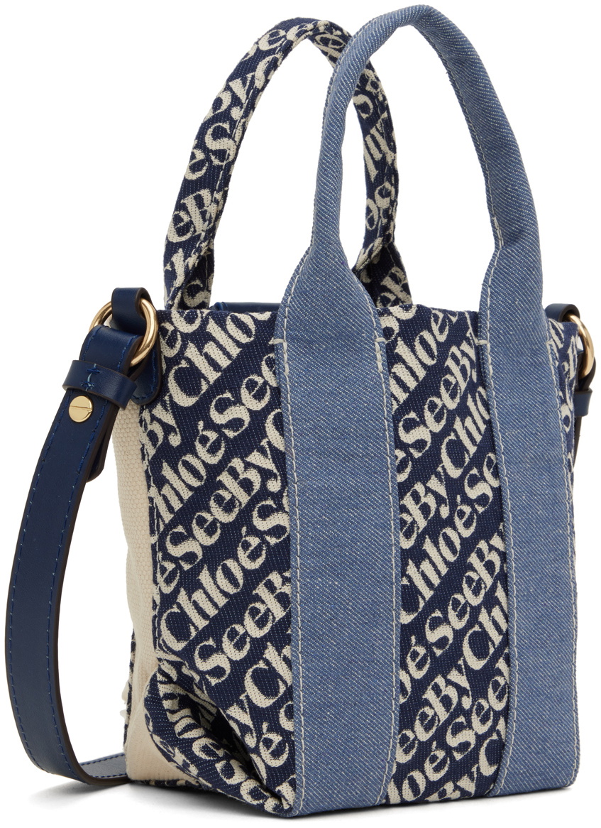 See by Chloé Off-White & Blue Mini Laetizia Denim Bag