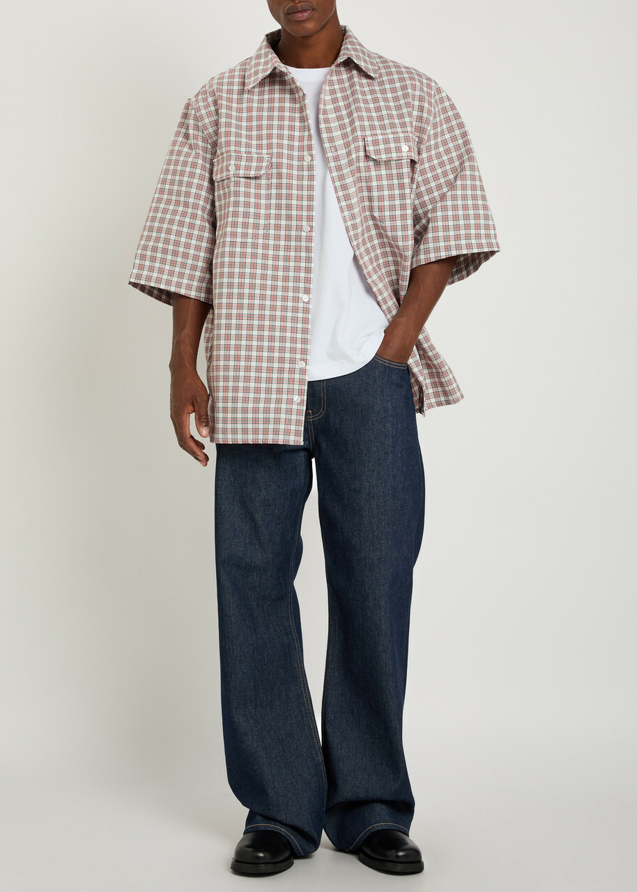 Willy Chavarria Corcoran Checked Twill Shirt Red And White