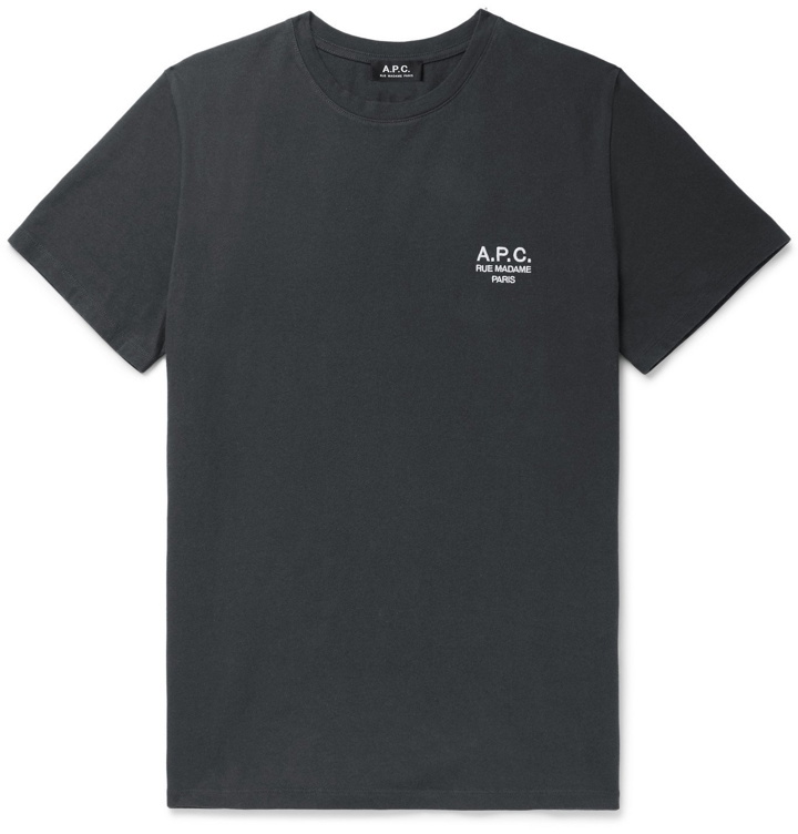 Photo: A.P.C. - Raymond Logo-Embroidered Cotton-Jersey T-Shirt - Gray