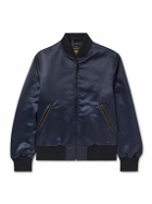 Golden Bear - Sukajan Leather-Trimmed Satin Bomber Jacket - Blue