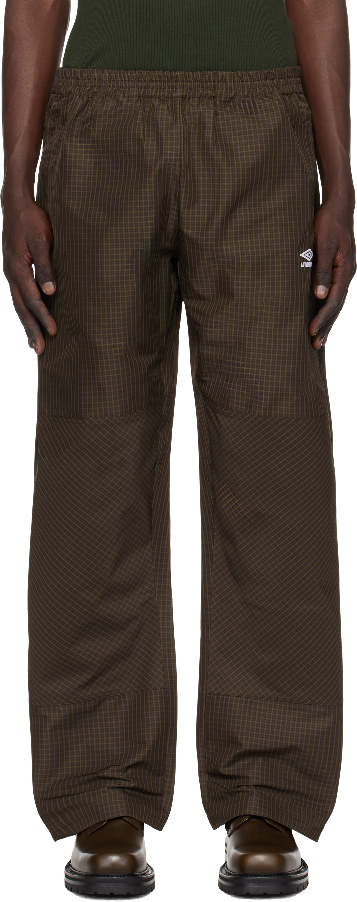 Umbro Brown Mini Check Double Knee Trousers Umbro