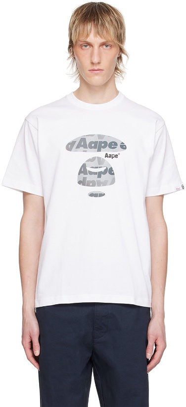 Photo: AAPE by A Bathing Ape White Printed T-Shirt
