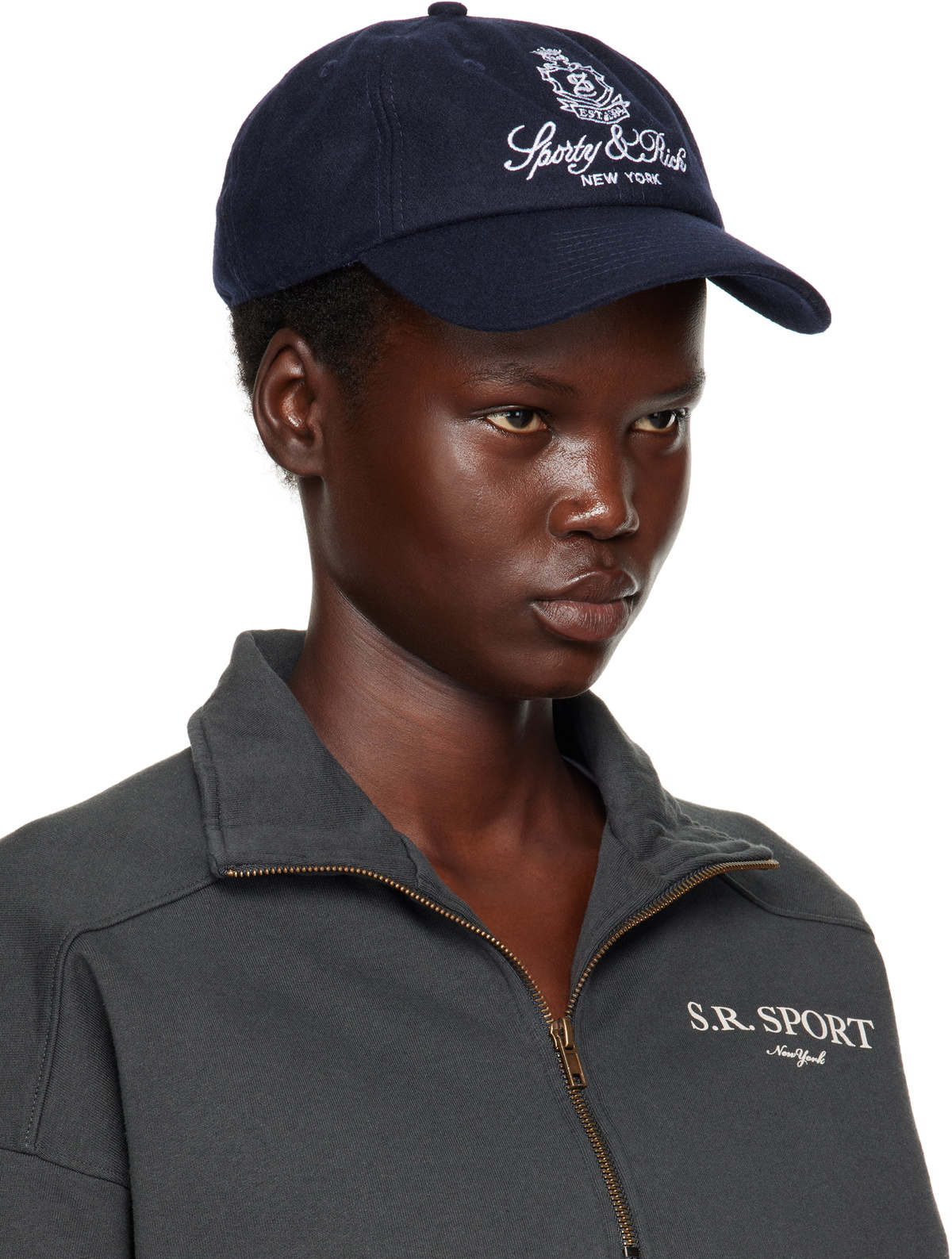 Sporty & Rich Navy Vendome Wool Cap Sporty & Rich