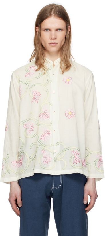 Photo: HARAGO White Embroidered Floral Shirt