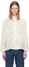 HARAGO White Embroidered Floral Shirt