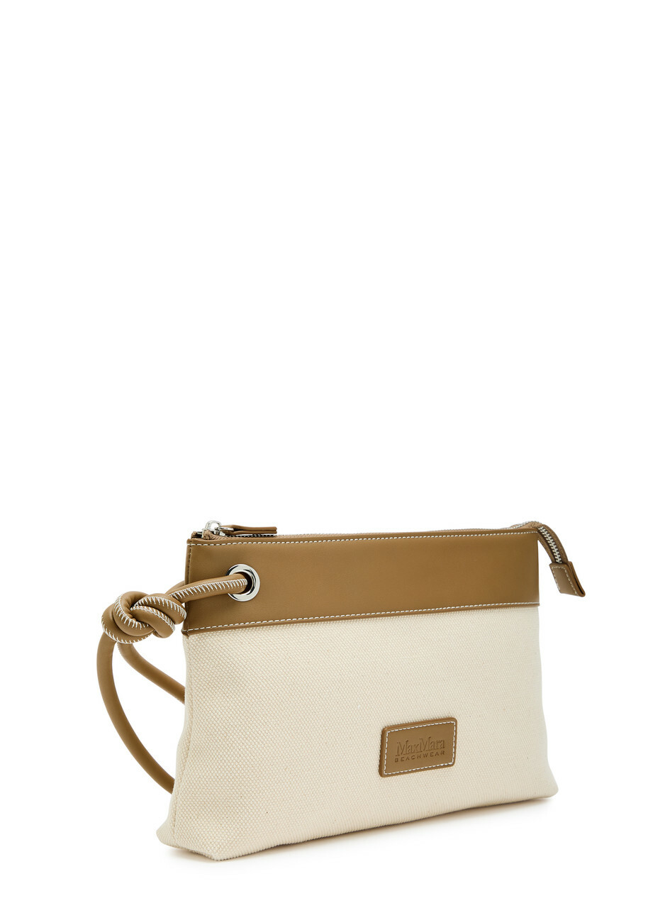 Max Mara Frisia Logo-appliquéd Canvas Clutch - Camel - One Size