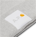 A.P.C. - Carhartt WIP Logo-Appliquéd Cotton and Cashmere-Blend Beanie - Gray