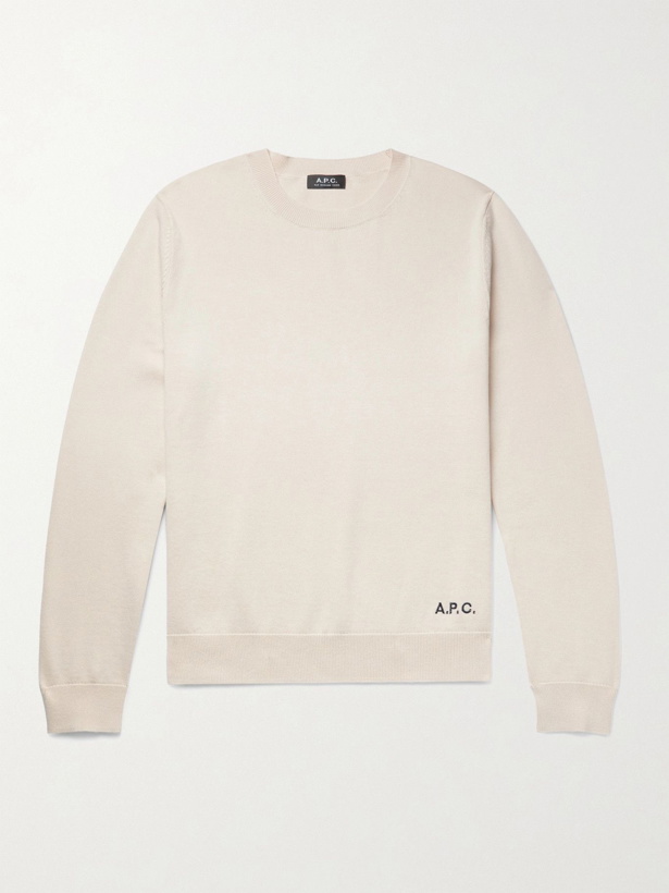 Photo: A.P.C. - Logo-Embroidered Cotton and Cashmere-Blend Sweater - Neutrals