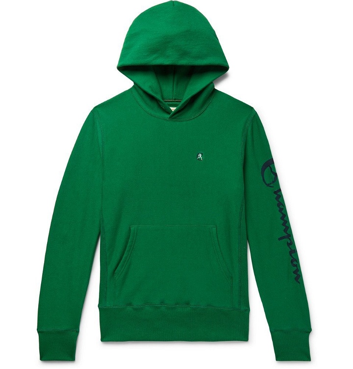 Photo: Todd Snyder Champion - Logo-Print Loopback Cotton-Jersey Hoodie - Green
