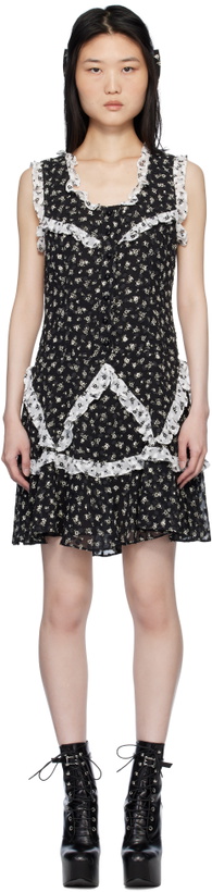 Photo: Anna Sui Black Ditsy Dot Chiffon Ruffle Minidress