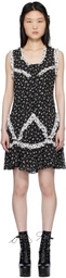 Anna Sui Black Ditsy Dot Chiffon Ruffle Minidress