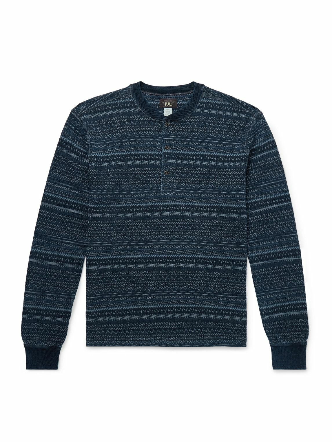 RRL Men's Union Applique Half Zip Knit in Faded Black RRL