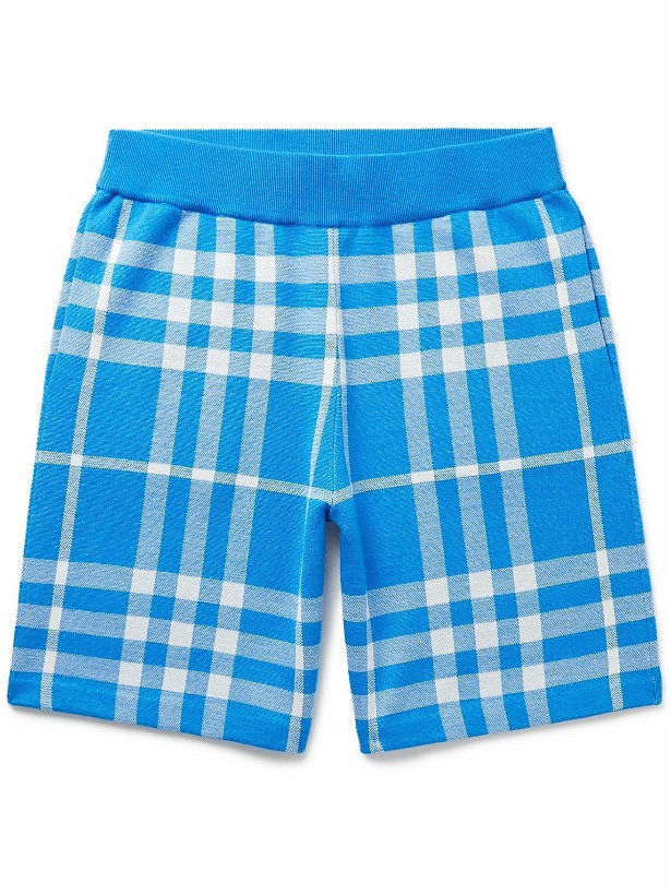 Photo: Burberry - Straight-Leg Checked Wool and Silk-Blend Shorts - Blue