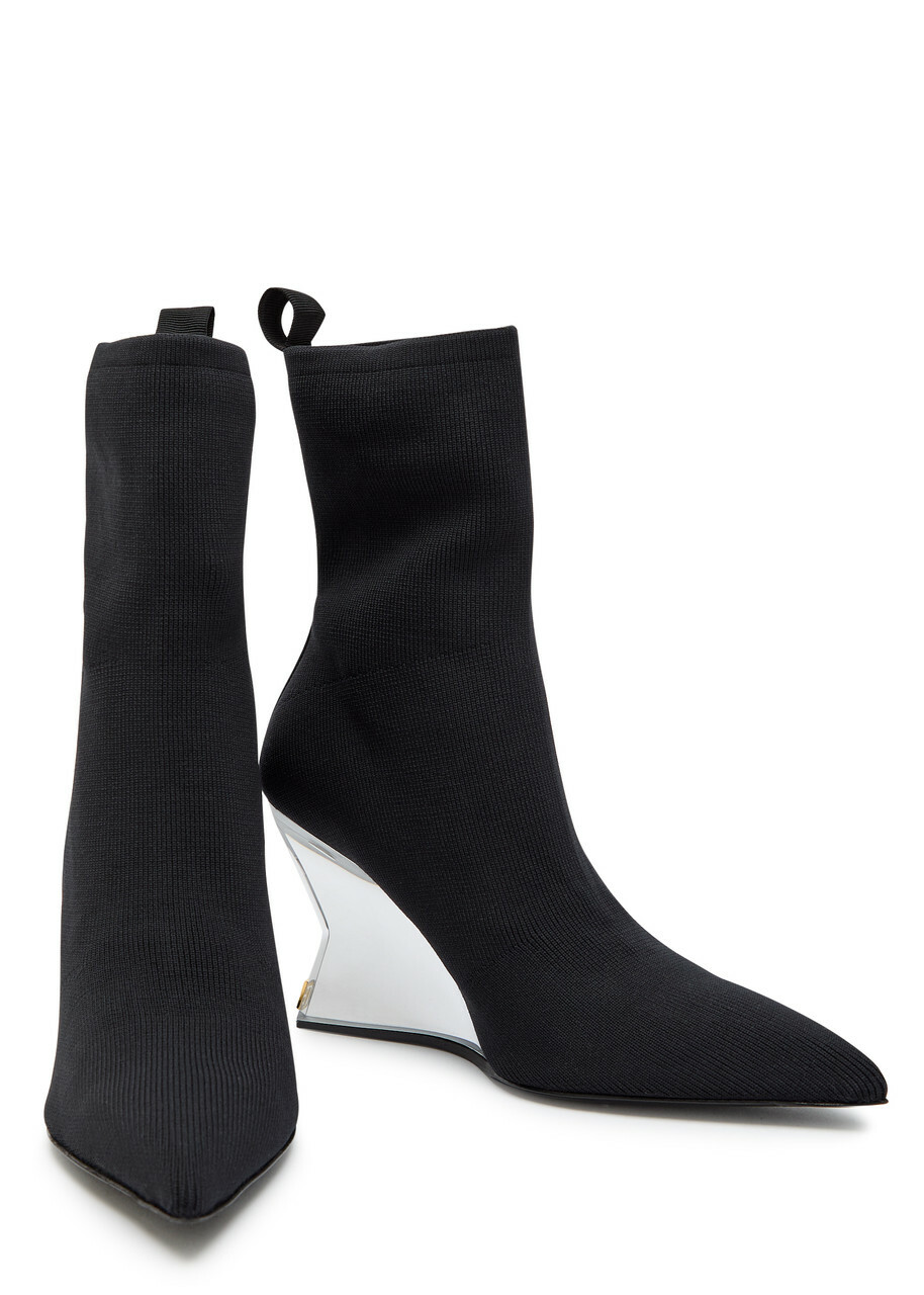 Balmain 95 Ribbed Stretch-knit Wedge Ankle Boots Black