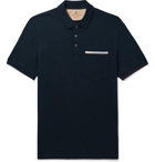 Brunello Cucinelli - Slim-Fit Grosgrain-Trimmed Cotton-Piqué Polo Shirt - Blue