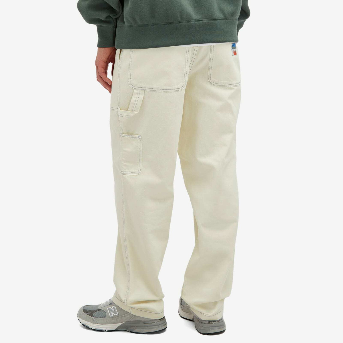 Palmes Men's Broom Trousers in Off-White/Teal