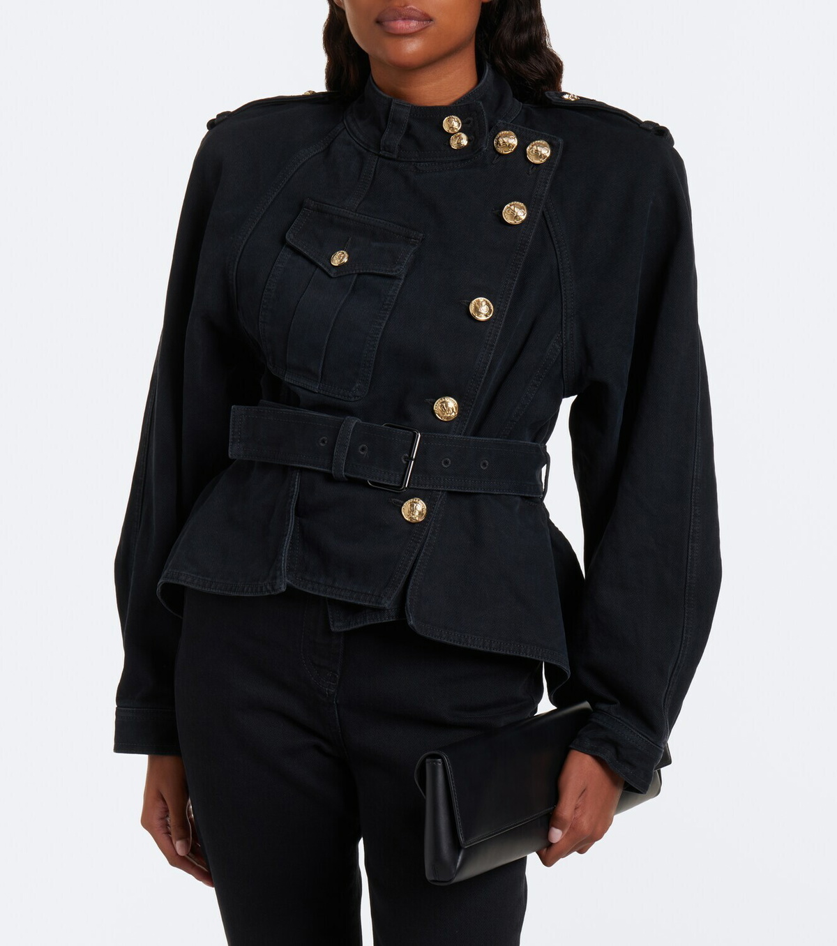 Balmain Belted asymmetric denim jacket