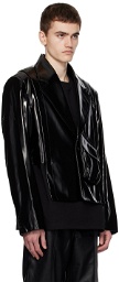 Feng Chen Wang Black Cropped Faux-Leather Jacket