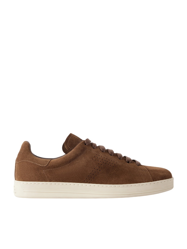 Photo: TOM FORD - Warwick Perforated Suede Sneakers - Brown
