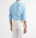 BRIONI - Button-Down Collar Linen Shirt - Blue