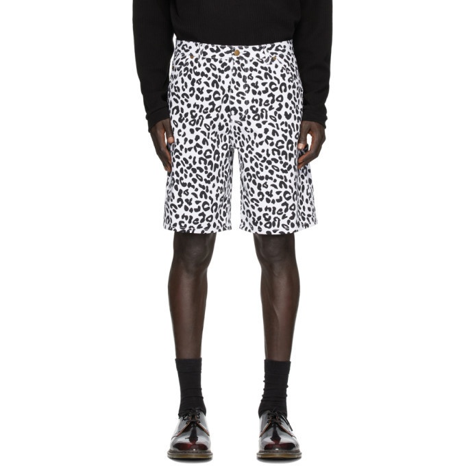 Photo: Noon Goons White and Black Denim Leopard Shorts