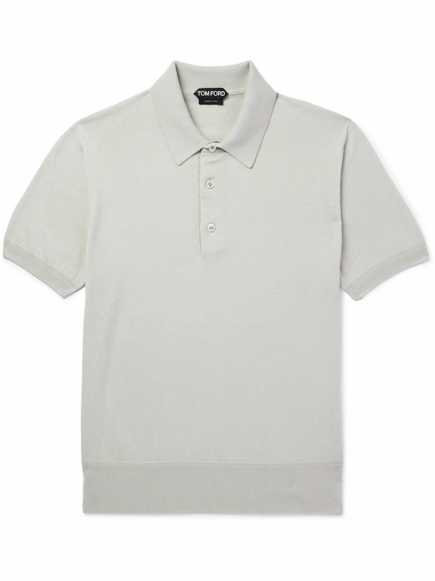 Photo: TOM FORD - Slim-Fit Sea Island Cotton Polo Shirt - Gray