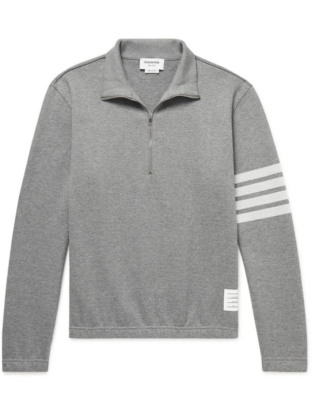 Photo: THOM BROWNE - Striped Cotton Half-Zip Sweatshirt - Gray