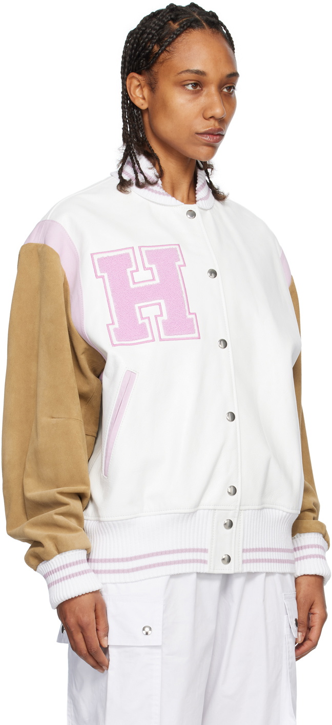 HALFBOY White & Pink Paneled Bomber Jacket