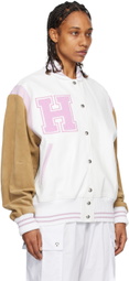 HALFBOY White & Pink Paneled Bomber Jacket