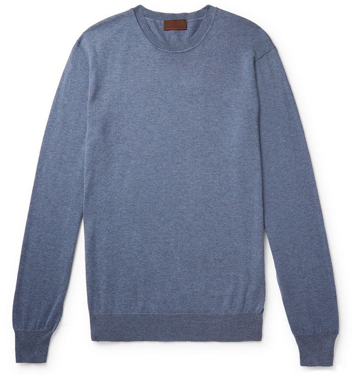 Photo: Altea - Mélange Cotton and Cashmere-Blend Sweater - Blue