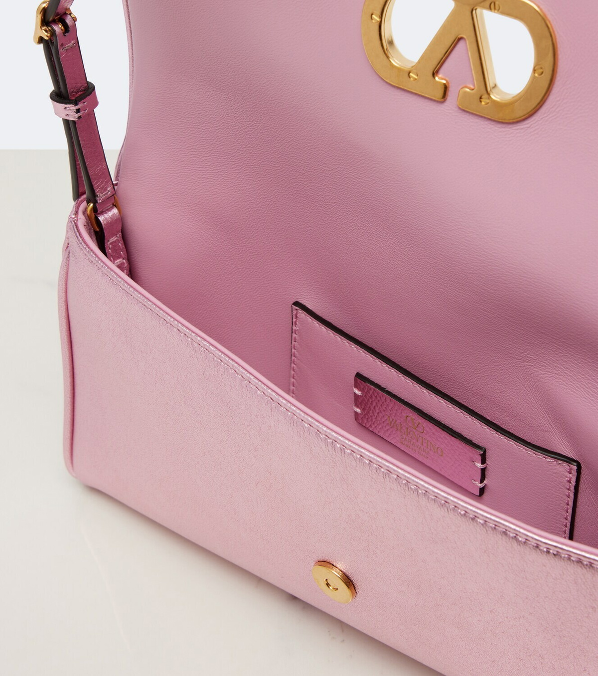 Valentino Garavani DeVain Small metallic leather shoulder bag