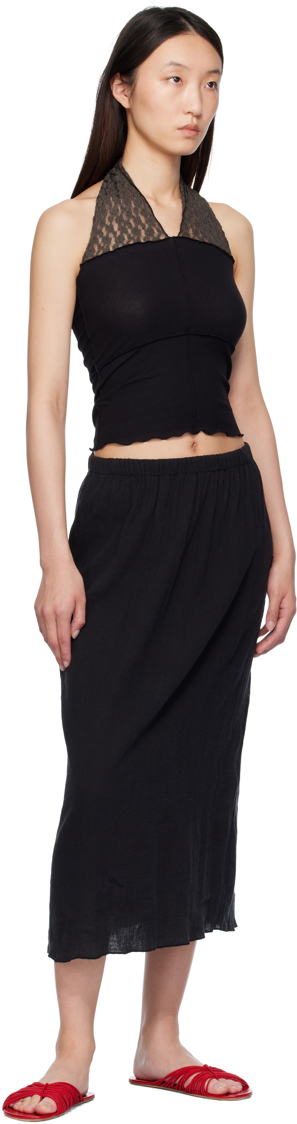 Baserange Black Folio Midi Skirt