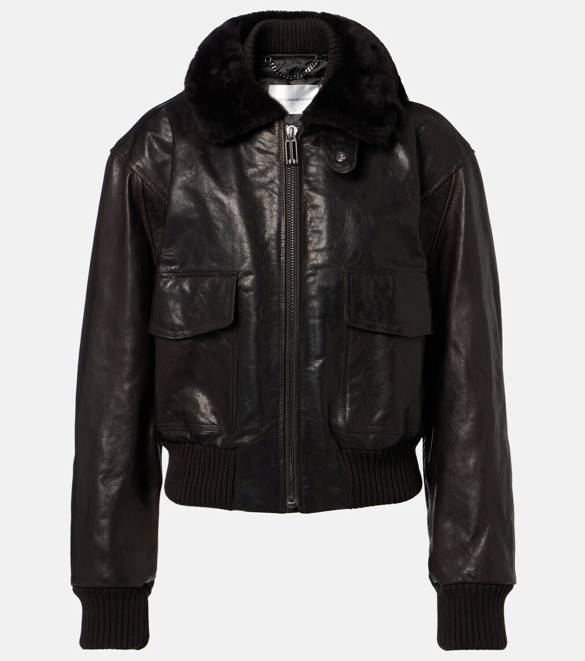 Victoria Beckham Shearling-trimmed leather jacket