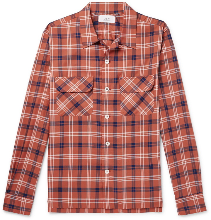 Photo: Mr P. - Camp-Collar Checked Tencel Shirt - Orange