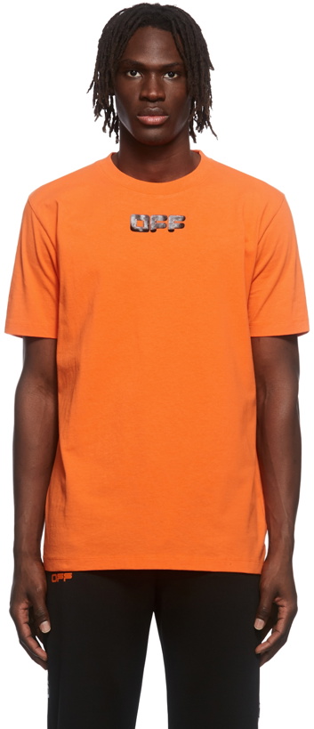 Photo: Off-White Orange Arrows Font Bonded Logo T-Shirt