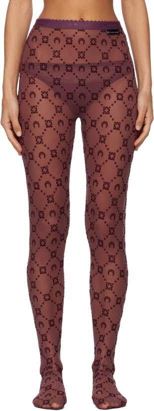 Photo: Marine Serre Burgundy Moonogram Mesh Flock Tights