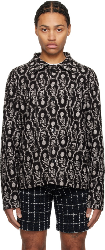 Photo: Anna Sui Black Sleeping Beauty Embroidered Faux-Suede Jacket