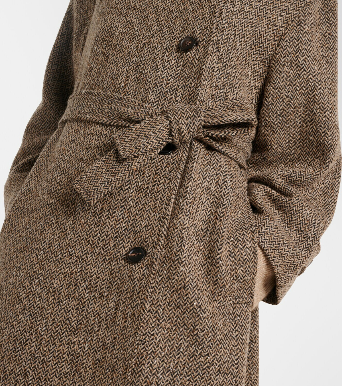 Brunello Cucinelli Belted herringbone wool-blend coat