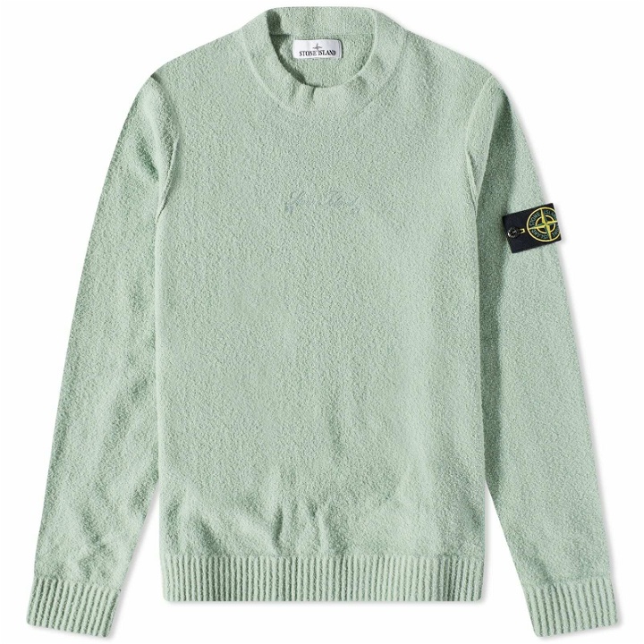 Photo: Stone Island 40th Anniversary Boucle Mock Neck Knit in Sage