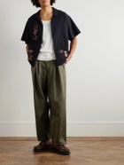 Monitaly - Ekusy Wide-Leg Cropped Pleated Cotton-Sateen Trousers - Green