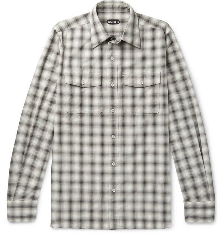 Photo: TOM FORD - Checked Cotton Shirt - Men - Gray