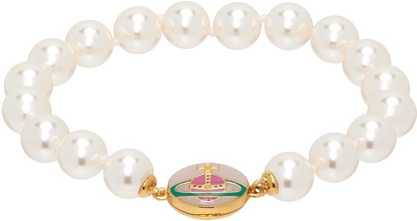 Graziella Embellished Faux Pearl Bracelet in White - Vivienne