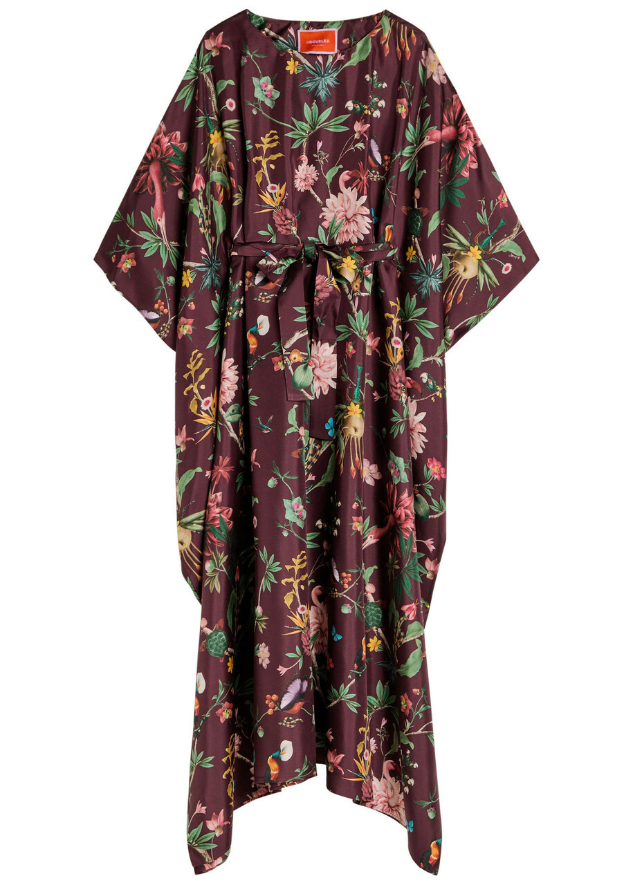 LA Double J Square Belted Printed Silk Kaftan Dress Multicoloured