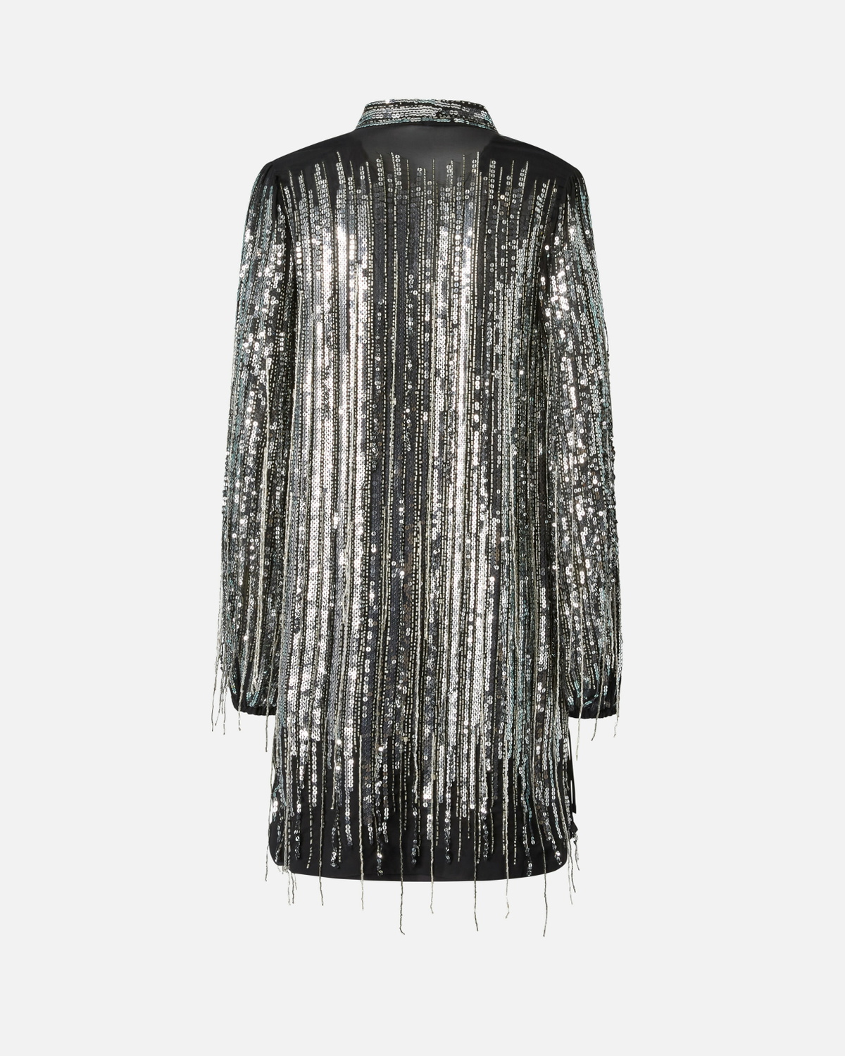 Pinko Mini Dress With Sequins And Fringing Black/Silver