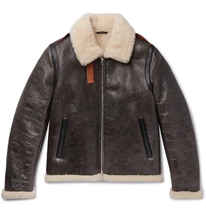Photo: Acne Studios - Shearling-Lined Textured-Leather Jacket - Brown