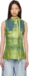 Diesel Green Belted Satin Denim Vest