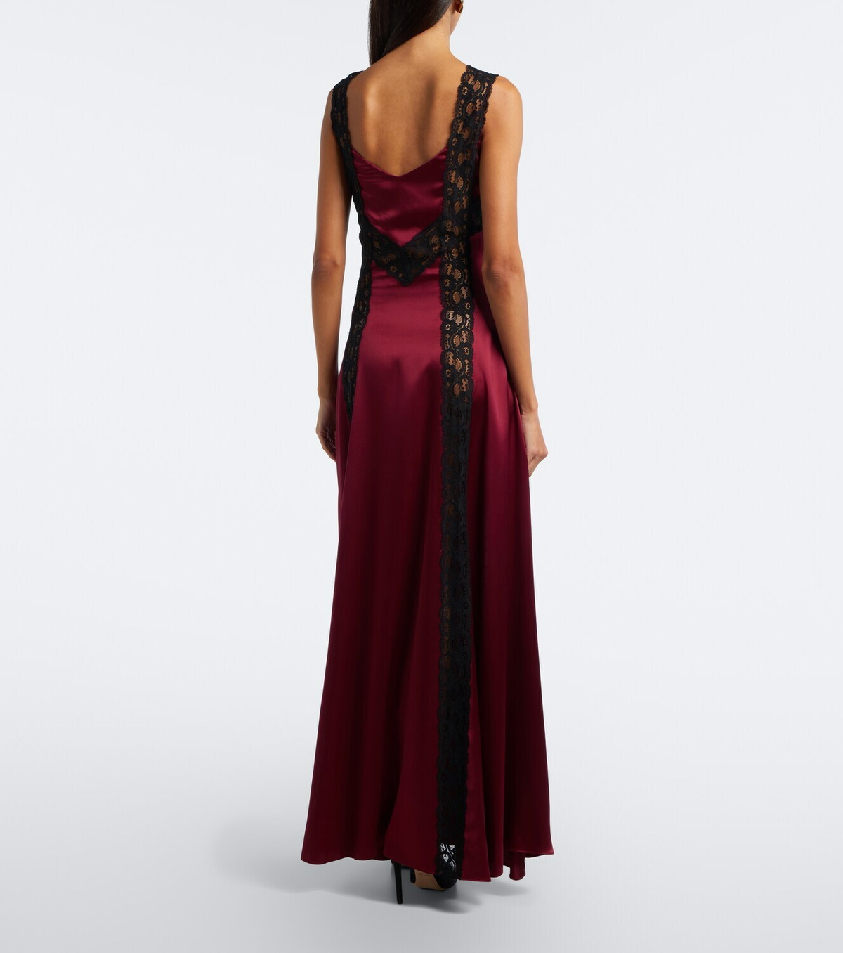 Rodarte Ruched lace-trimmed silk satin gown