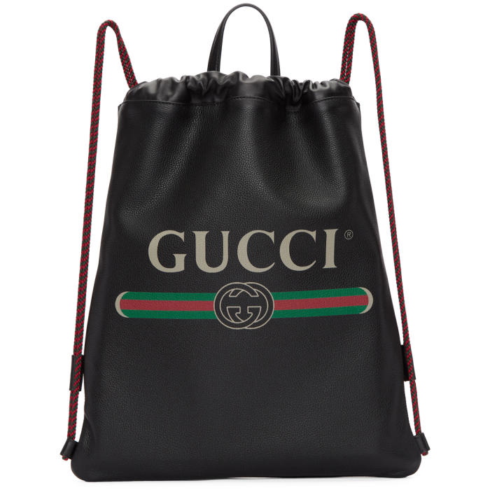 Photo: Gucci Black Leather Logo Drawstring Backpack 