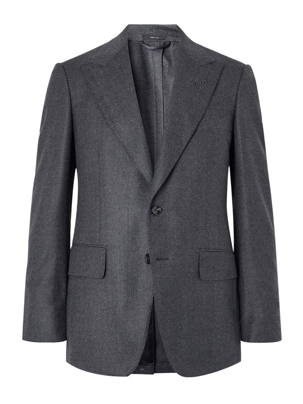 Photo: TOM FORD - Shelton Wool-Herringbone Blazer - Gray